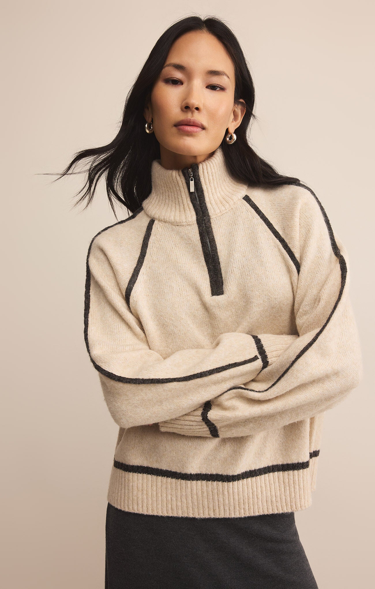 Z SUPPLY Alps Half Zip Sweater - Light Oatmeal Heather