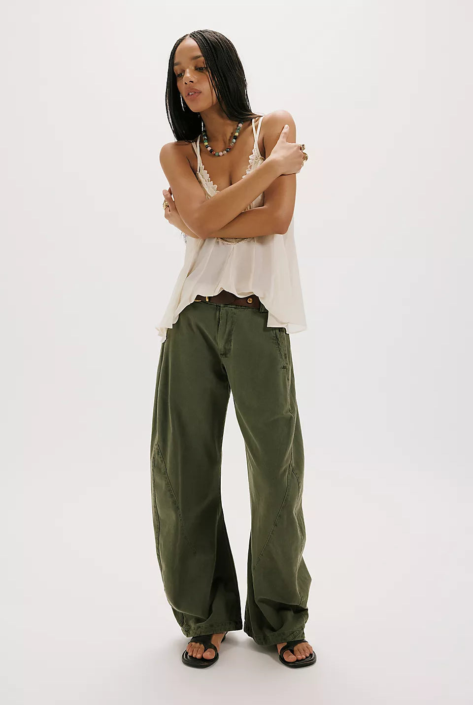 Free People Spotlight Washed Trouser in Dusty Olive