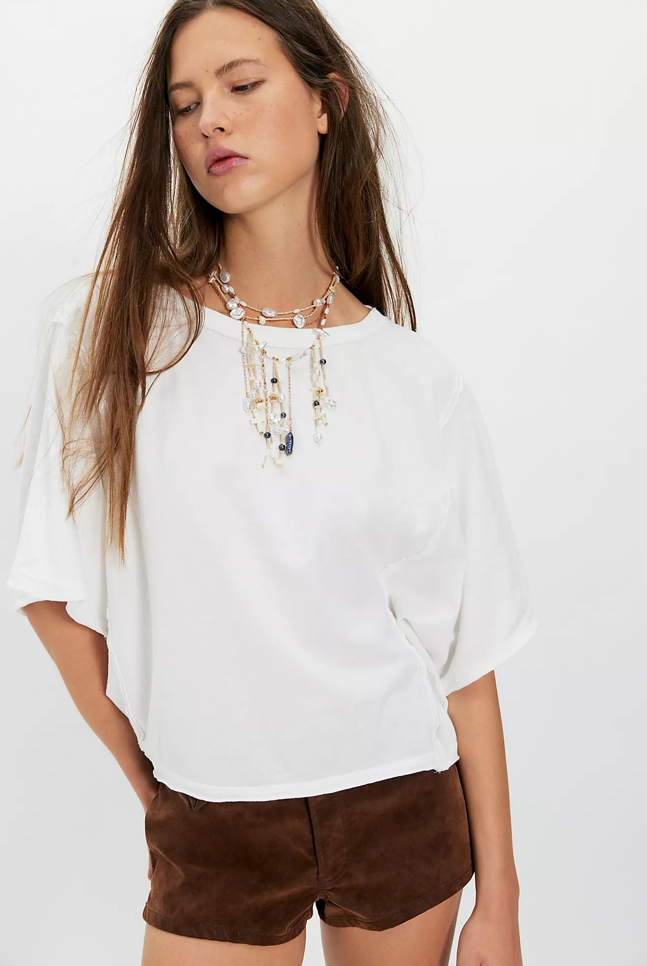 Free People white boat neck boxy shirt