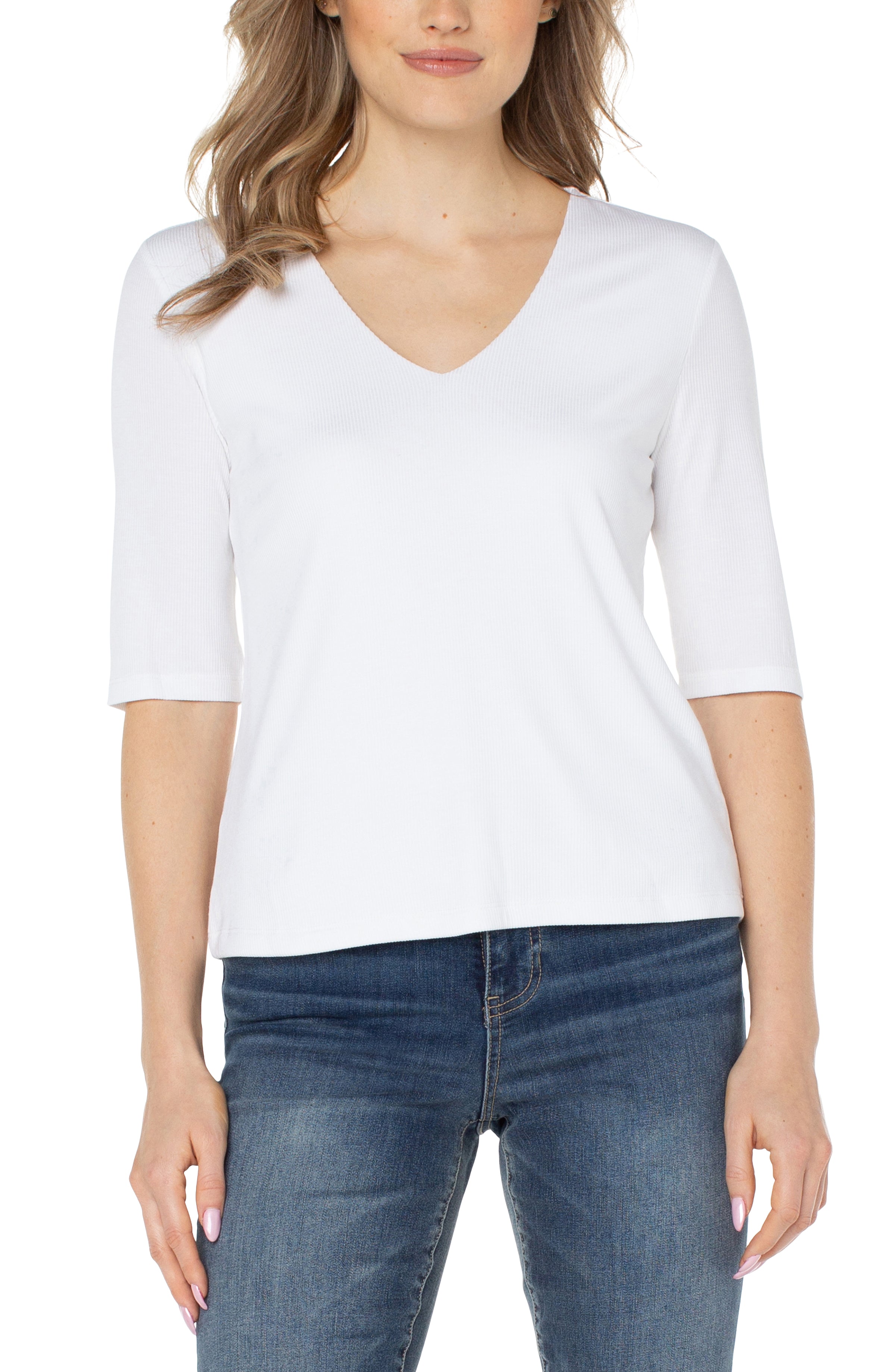 Liverpool 1/2 Sleeve V-Neck Knit Top