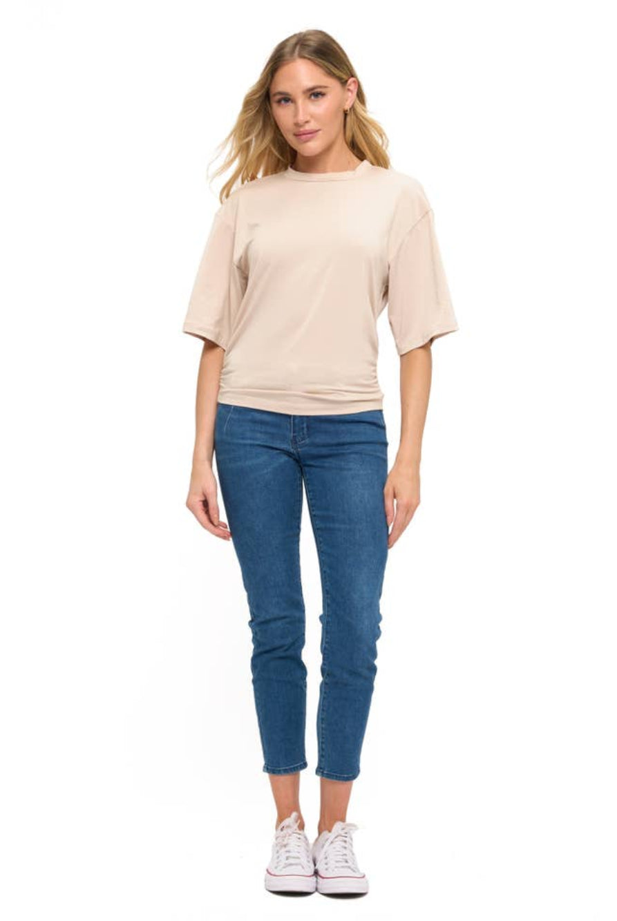 Ariella Ruched Detail T-Shirt in Modal - Sand