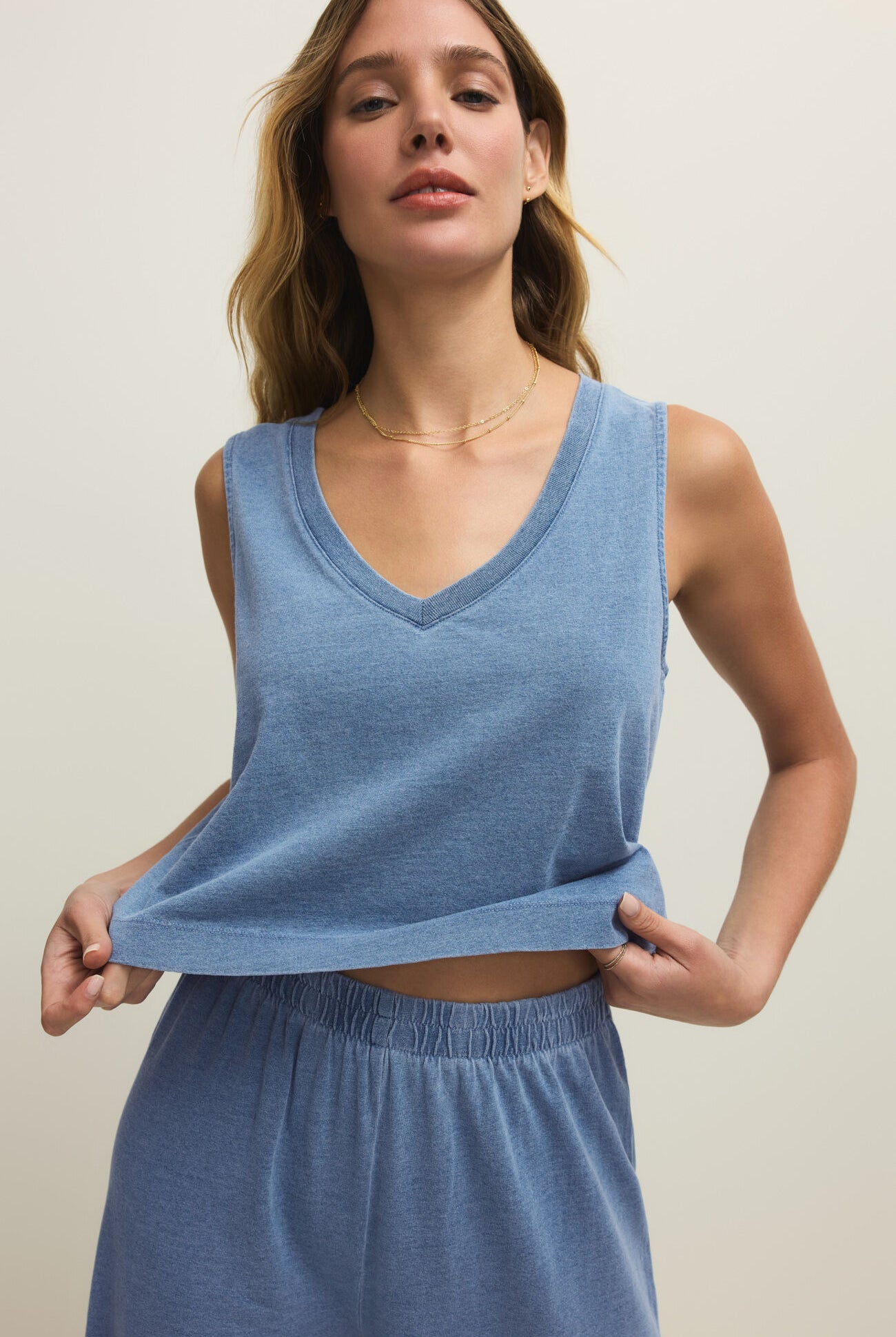 Blue V-Neck Tank Top