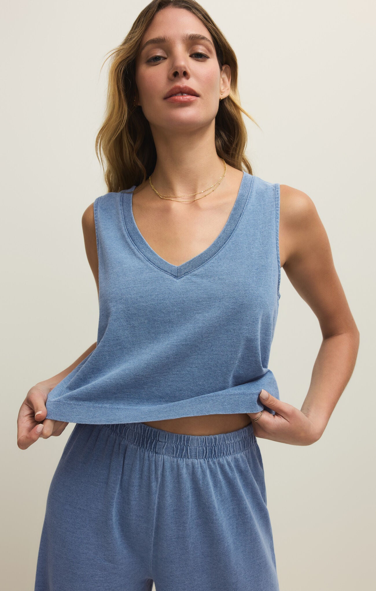 Blue V-Neck Tank Top
