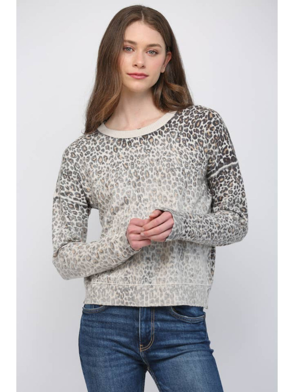 FATE by LFD Printed Crew Neckline Sweater - Cream/Black Animal