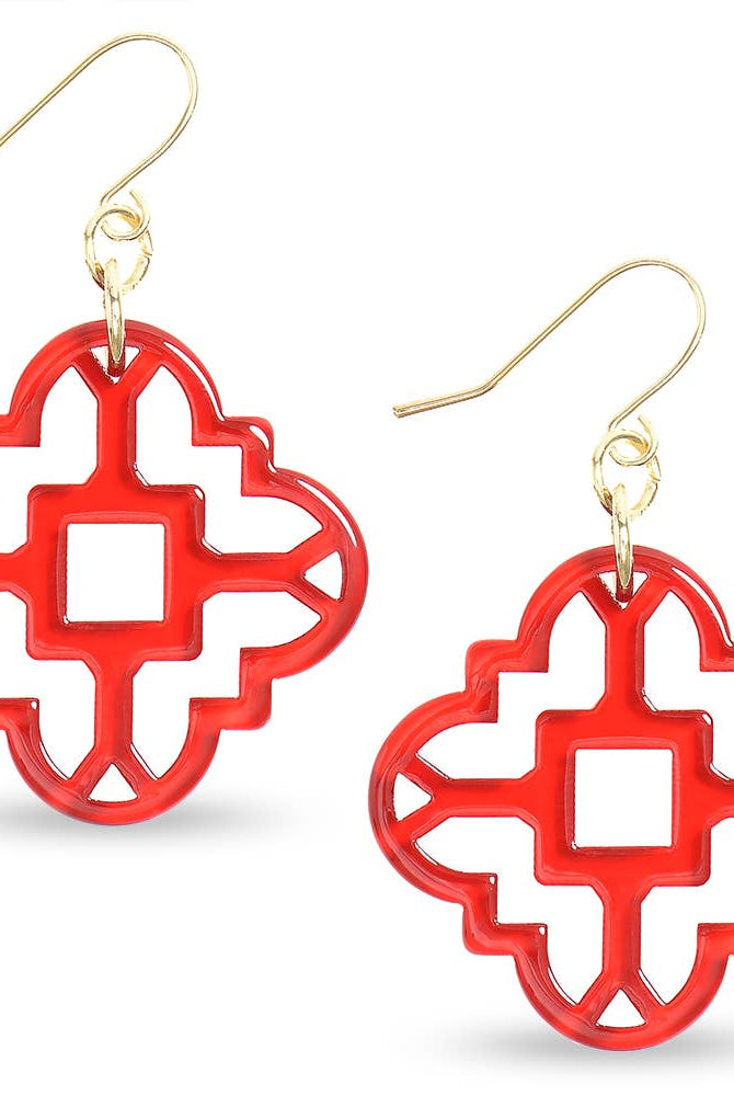 Zenzii Modern Resin Acrylic Mosaic Earrings in Red