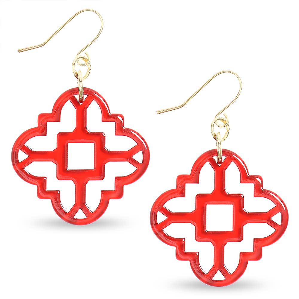Zenzii Modern Resin Acrylic Mosaic Earrings in Red
