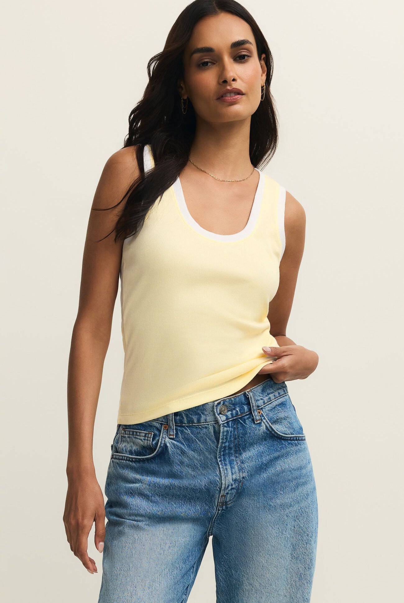 Yellow Tank top with white trim