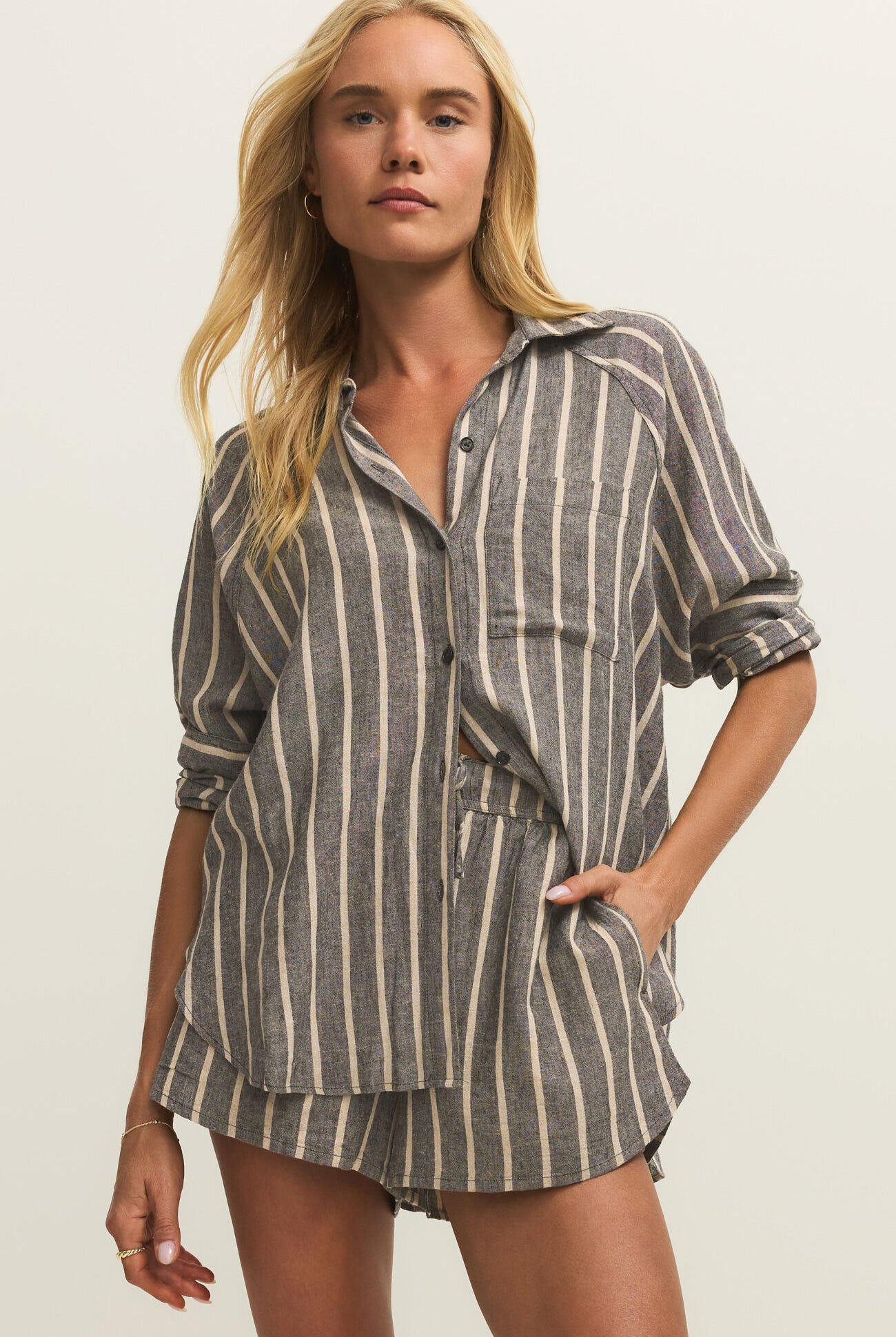 Black Striped Button Up