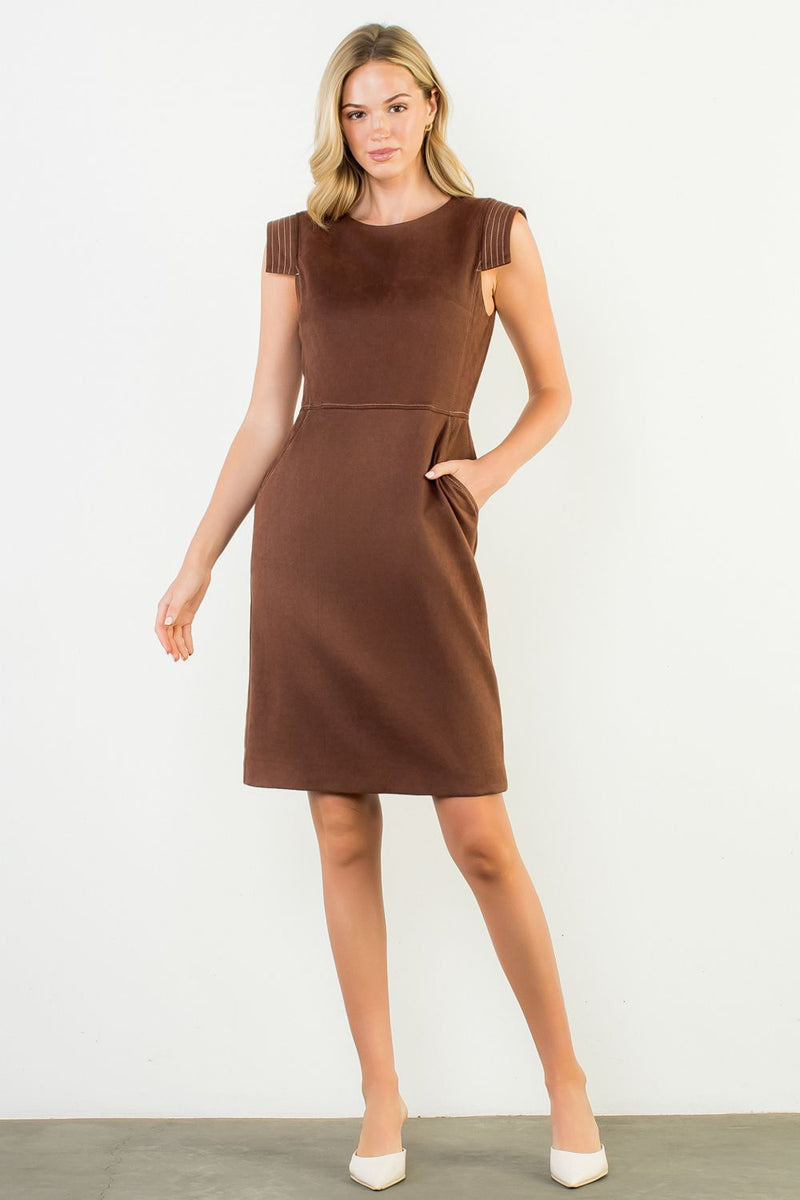 brown suede bodycon dress Women's Brown Suede Drape Detail Bodycon Dress