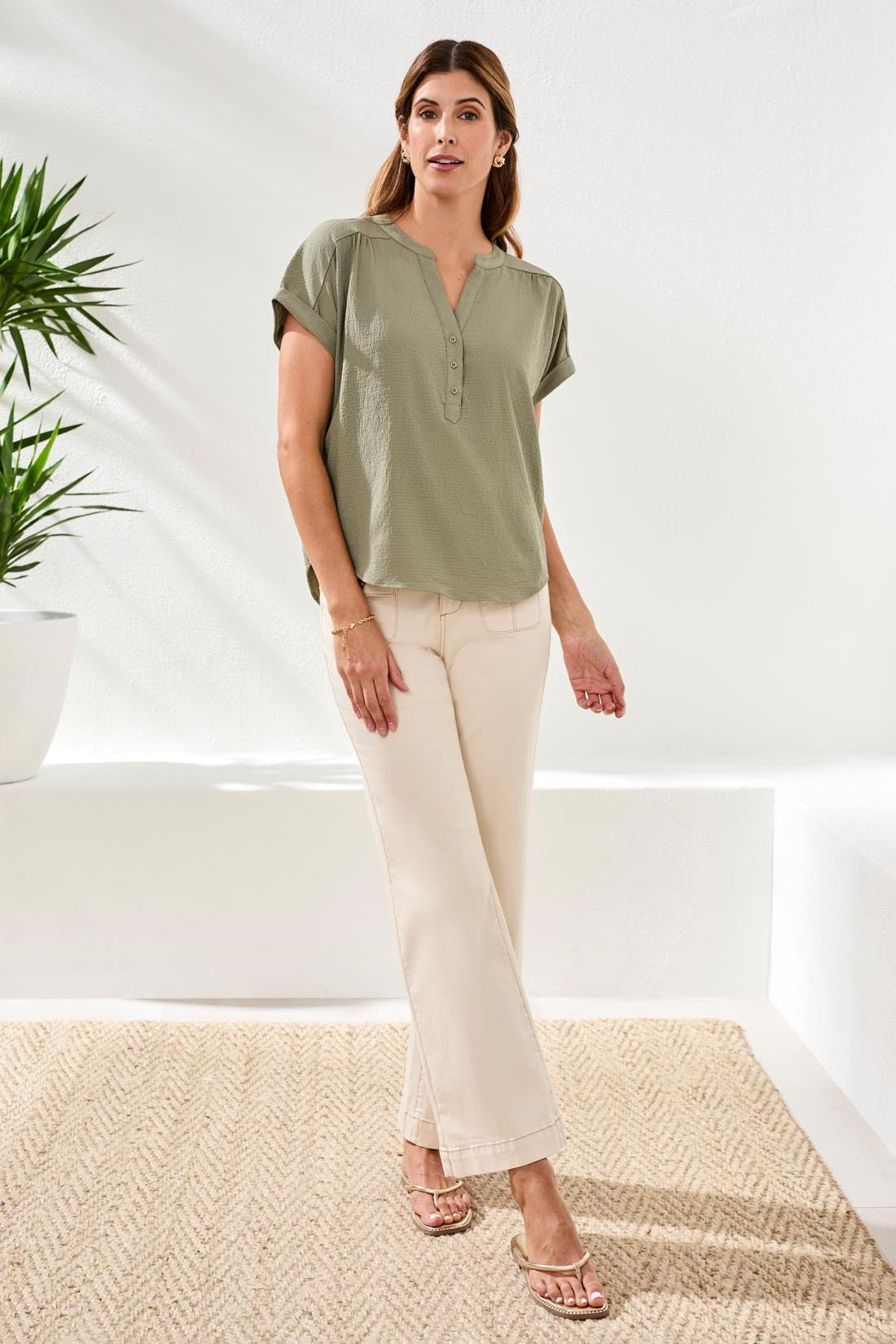 Short Sleeve Green Blouse