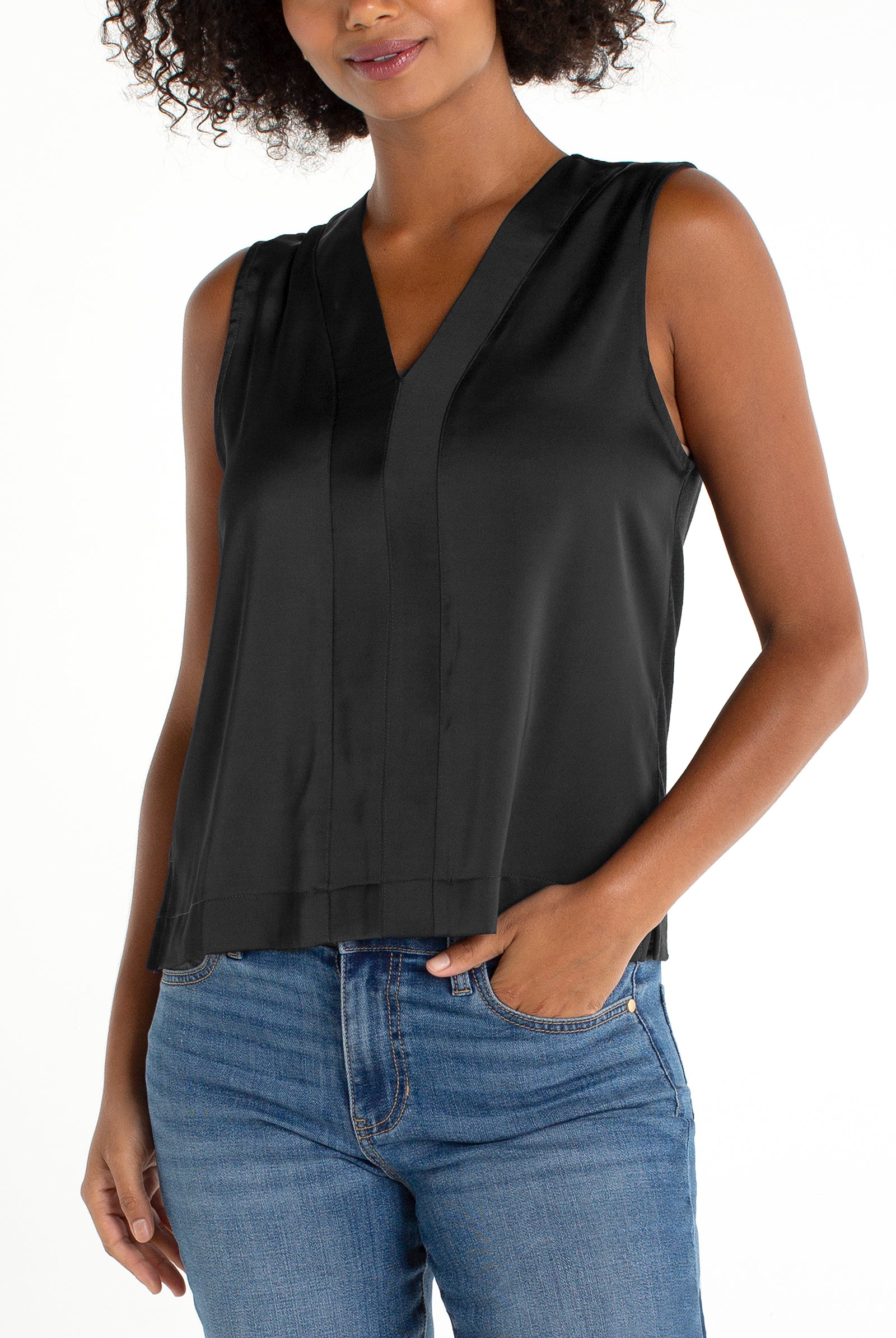 Black silky sleeveless top