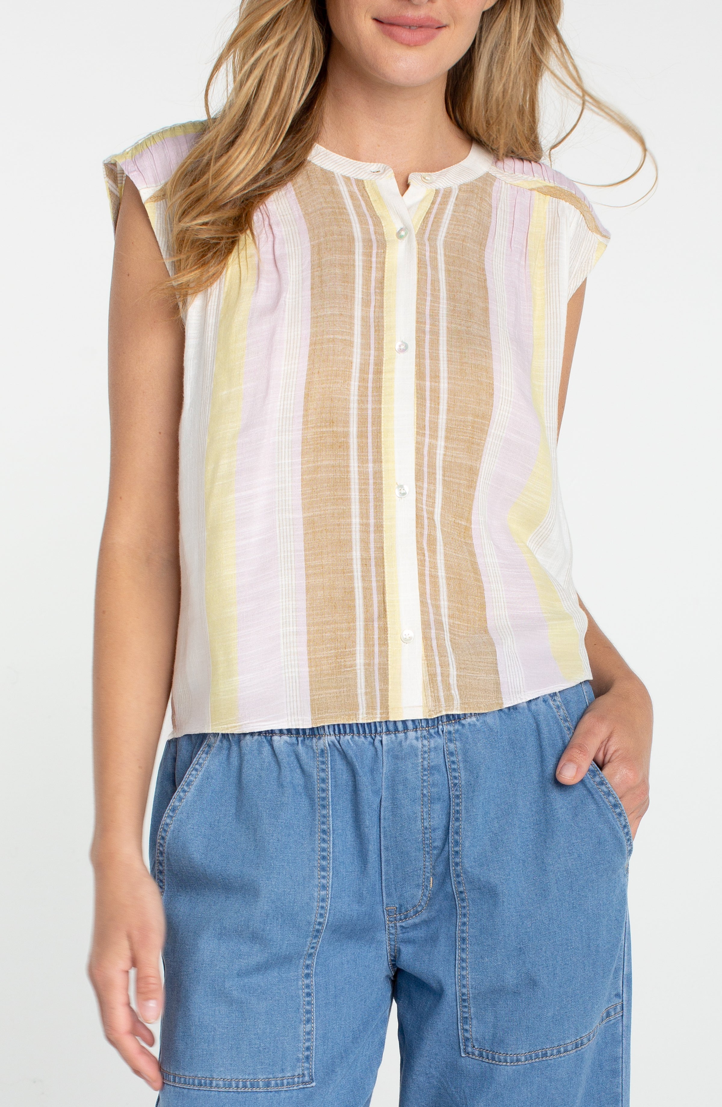 Liverpool Sleeveless Striped Blouse