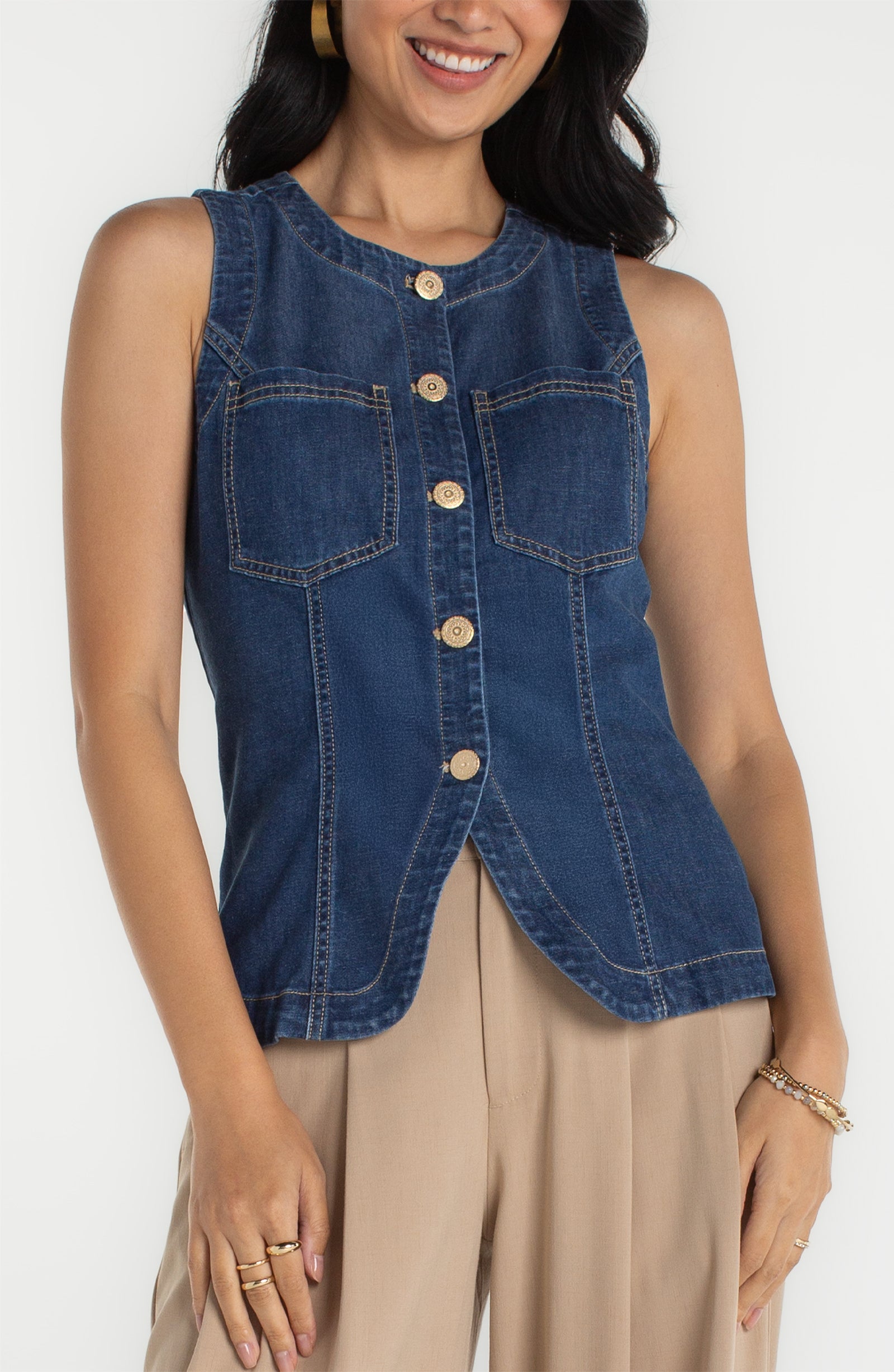 Liverpool Split Front Blue Denim Vest