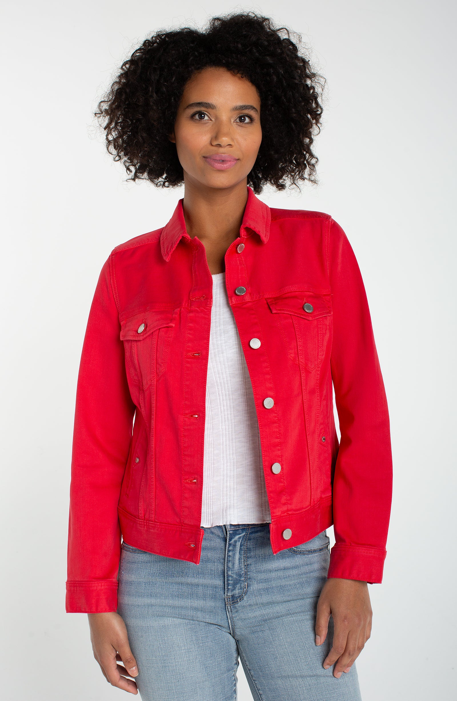 Liverpool Classic Jean Jacket in Cherry Rose