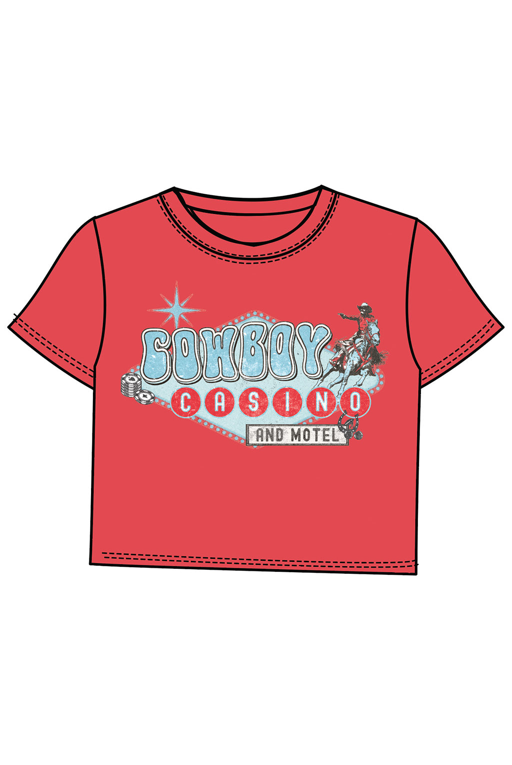 Cowboy Casino Wide Crop Tee in Crimson