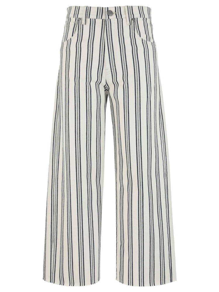 Kut from the Kloth Gwen HR Wide Leg Slouchy Raw Hem - Navy/Ivory