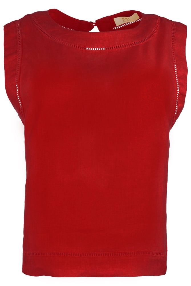 Kut from the Kloth Joanne Sleeveless Top with Trim in Tomato