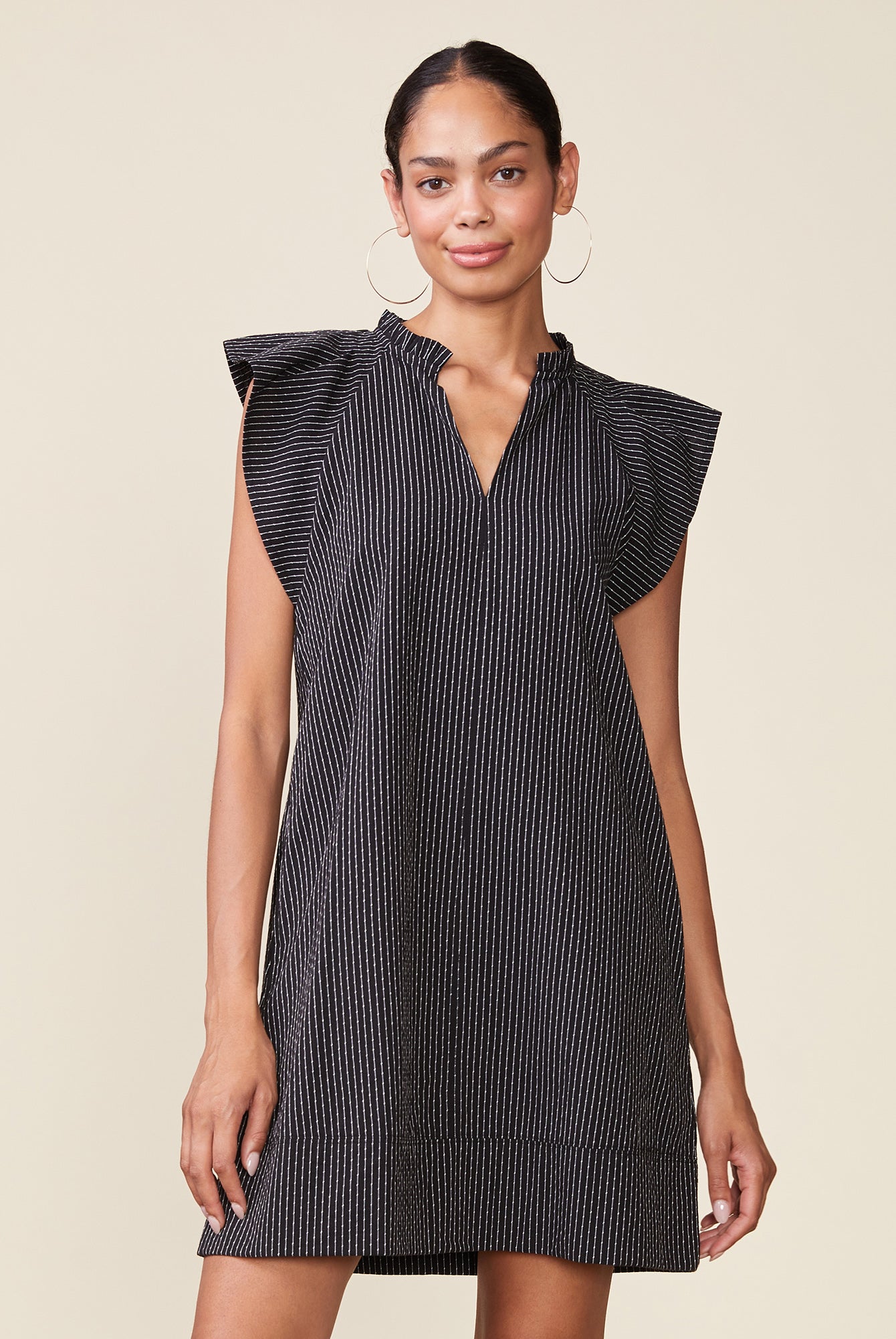 Ticket Stripe Sash Dress in Black/White
