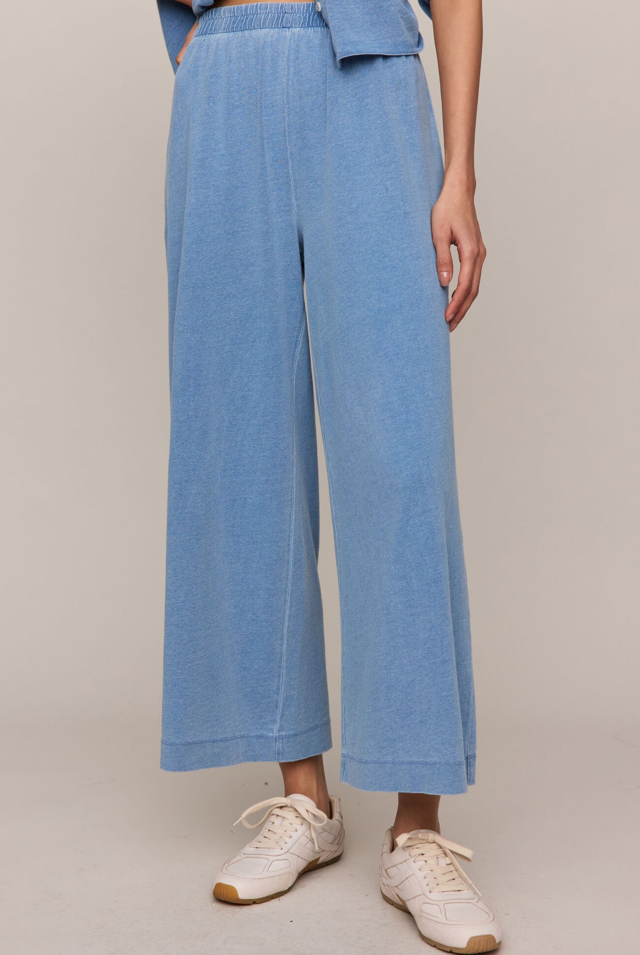 Blue Wide Leg Jersey Pants