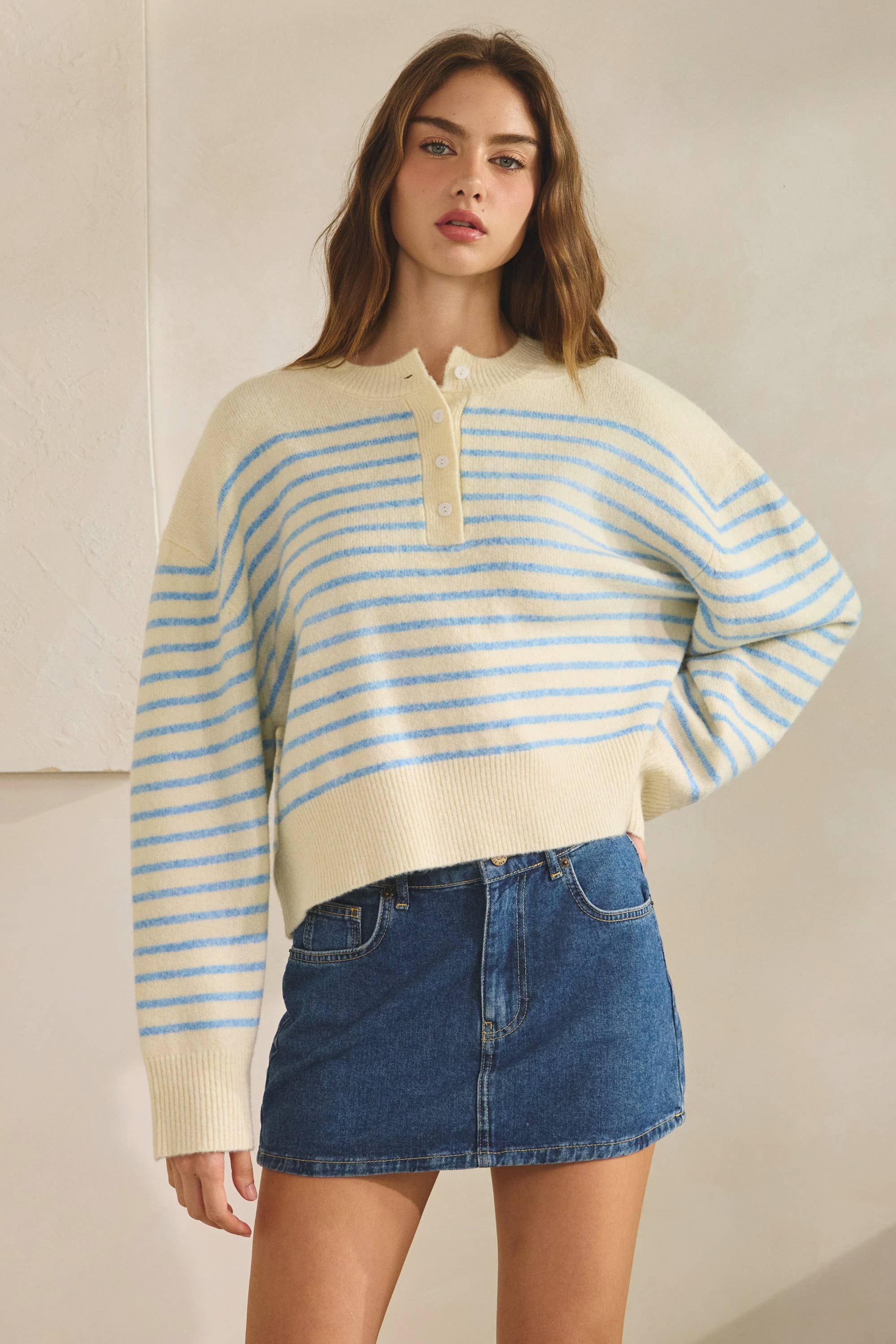 Soft Striped Pullover - Cream/Blue