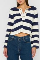  Cropped navy and white striped sweater