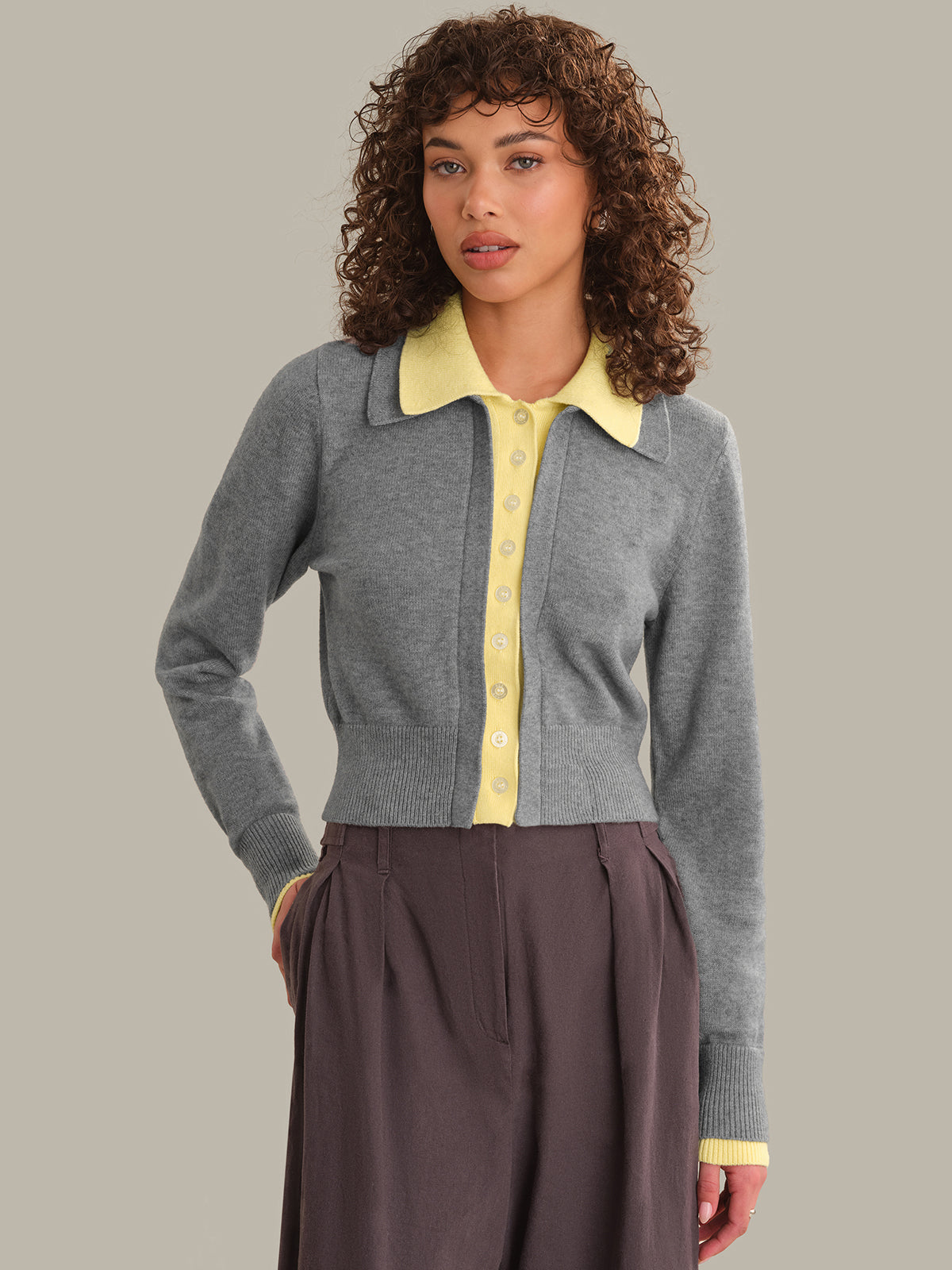 Priscilla Faux Double Layer Polo Cardigan