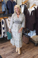 Elan Chic 3/4 Sleeve V-Neck Midi Dress