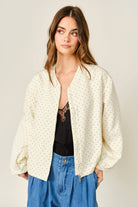 Dot Print Bomber Jacket in Cream