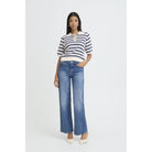 b.young striped short sleeve sweater with Polo collar
