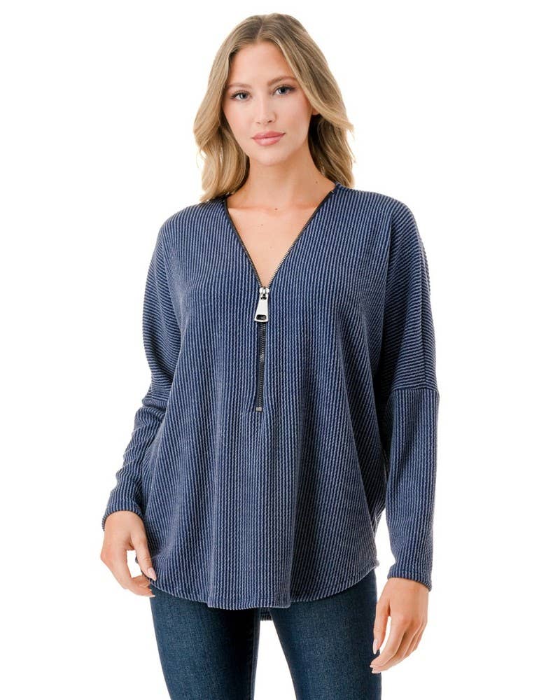 Ariella USA Dolman Sleeve Zipper Top in Navy