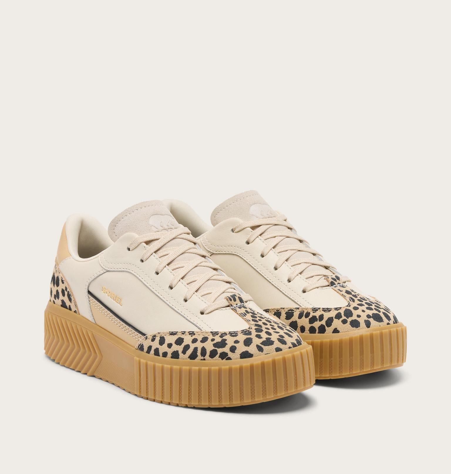 SOREL beige platform sneakers with animal print accents
