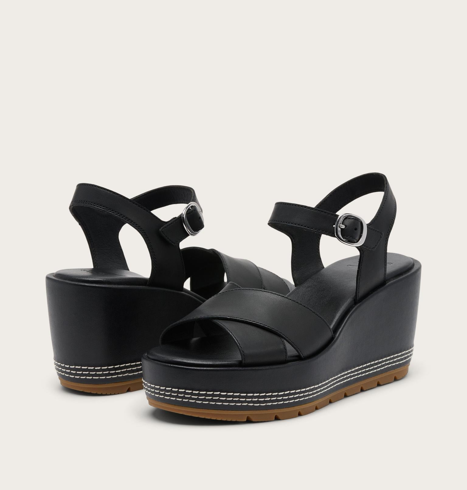 SOREL Black wedge sandals with platform sole 