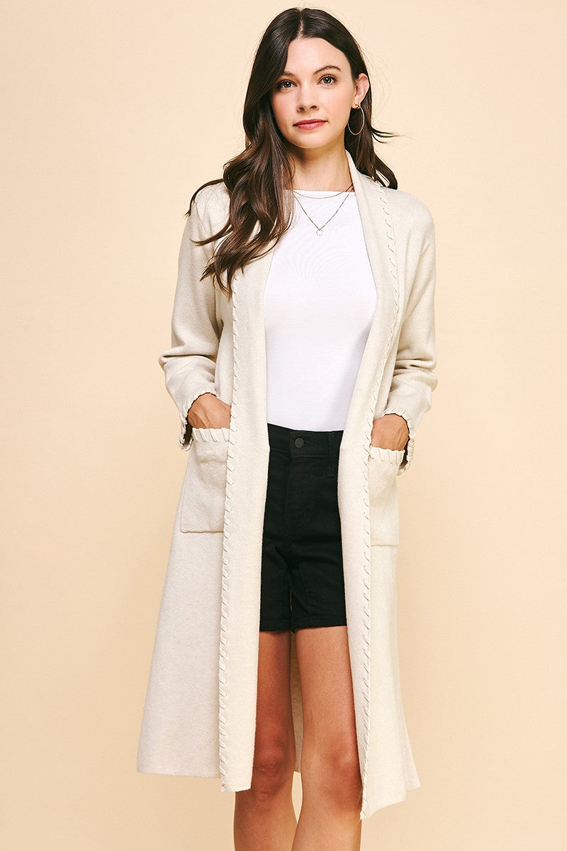 Long, Open Front Cream Cardigan