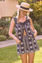 Sleeveless Navy Tie-Front Top