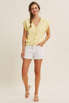Yellow button up vest top