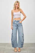 High Rise Low Curve Barrel Denim with Embroidery