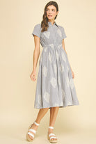 Pinch Striped Leaf Embroidered Midi Dress in Blue/Black