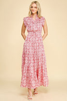 Pinch Floral Print Tiered Maxi Dress in Pink