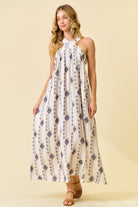Botanical Print Halter Maxi Dress.