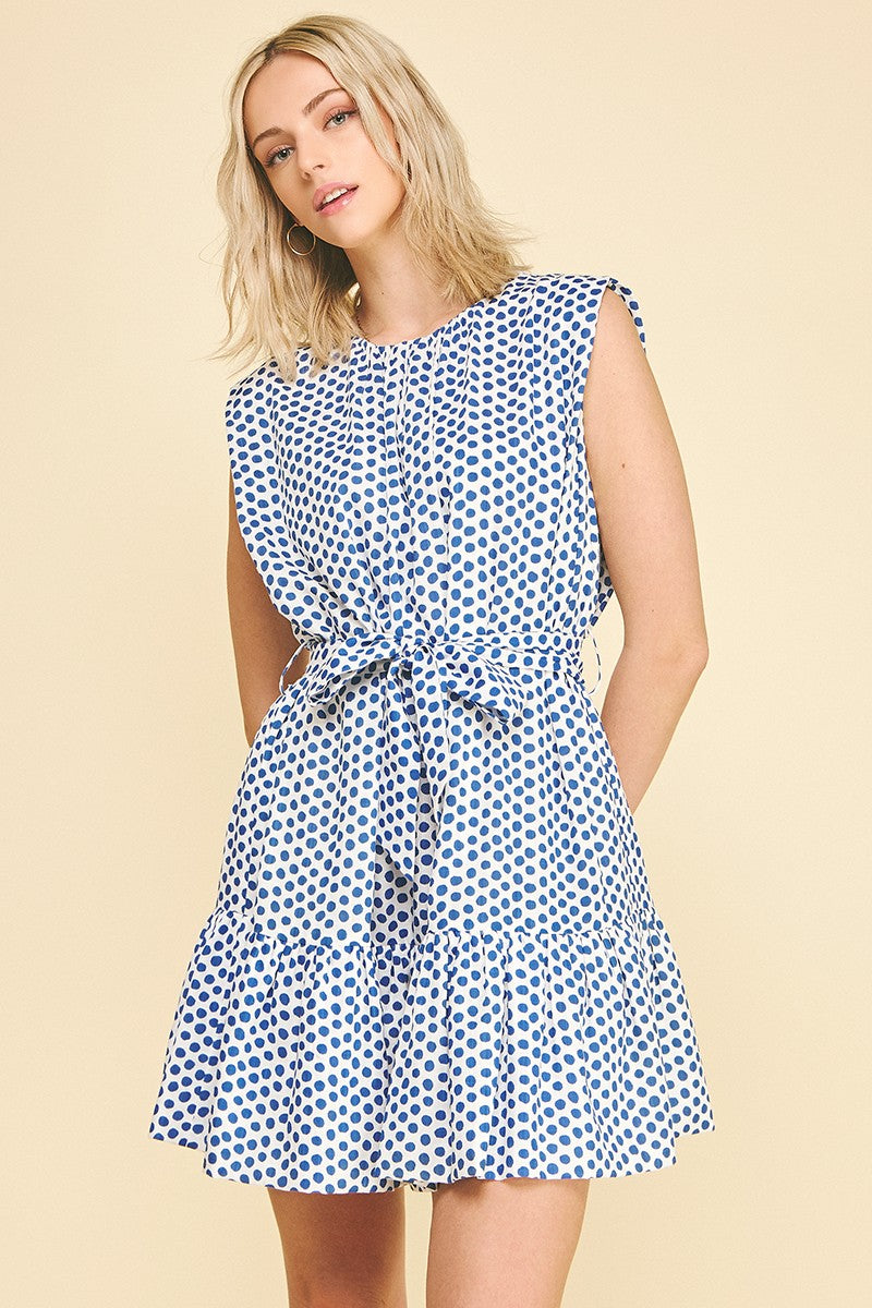 Pinch Polka Dot Tiered Mini Dress in Cobalt Blue
