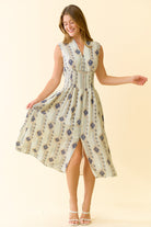 Off-White Midi Dress with Botanical Print 