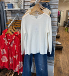 White Long Sleeve Mesh Linen Sweater.