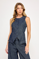 Sleeveless, Denim, Button-Up Vest