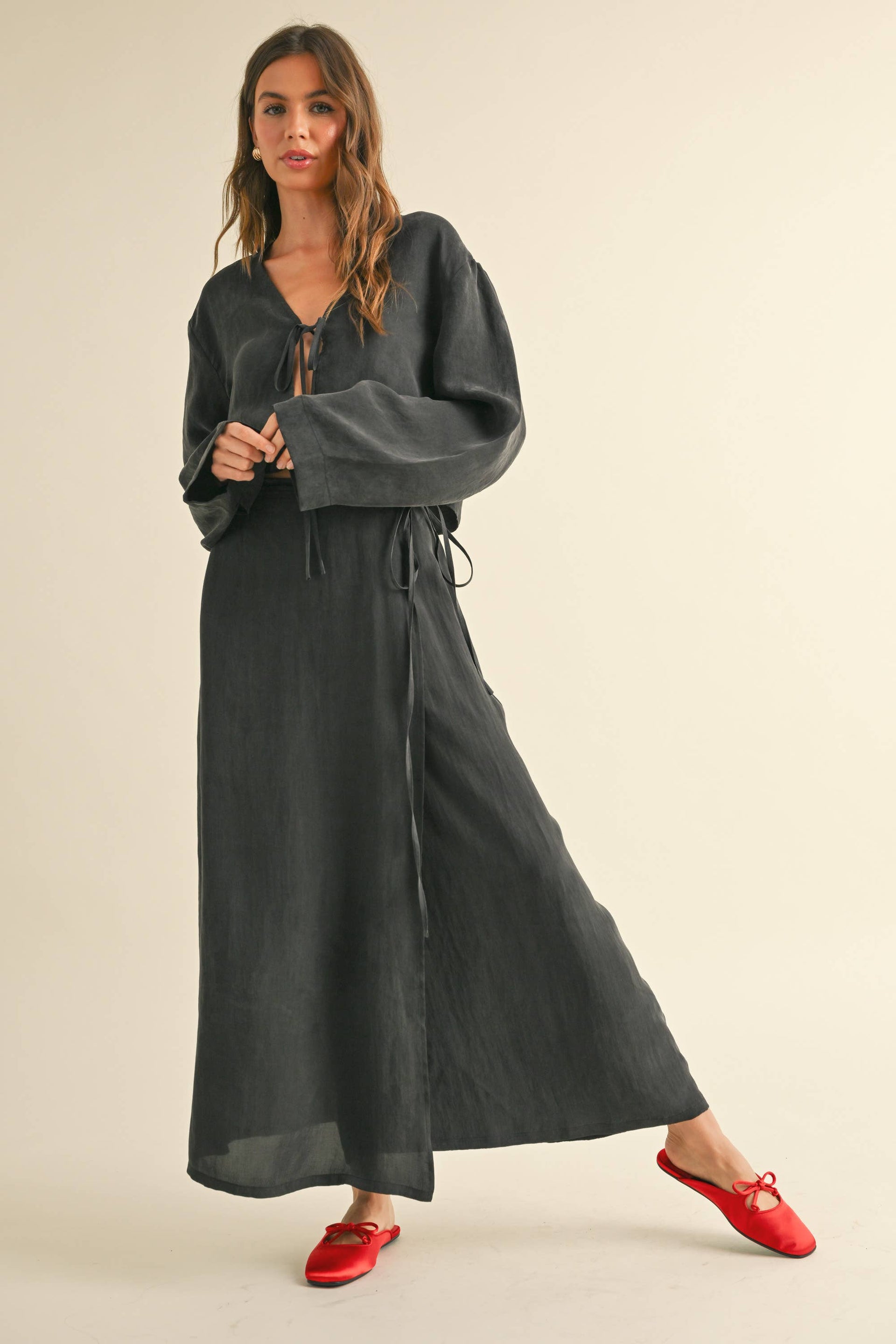 Miou Muse Tencel Fabric Long Wrap Skirt