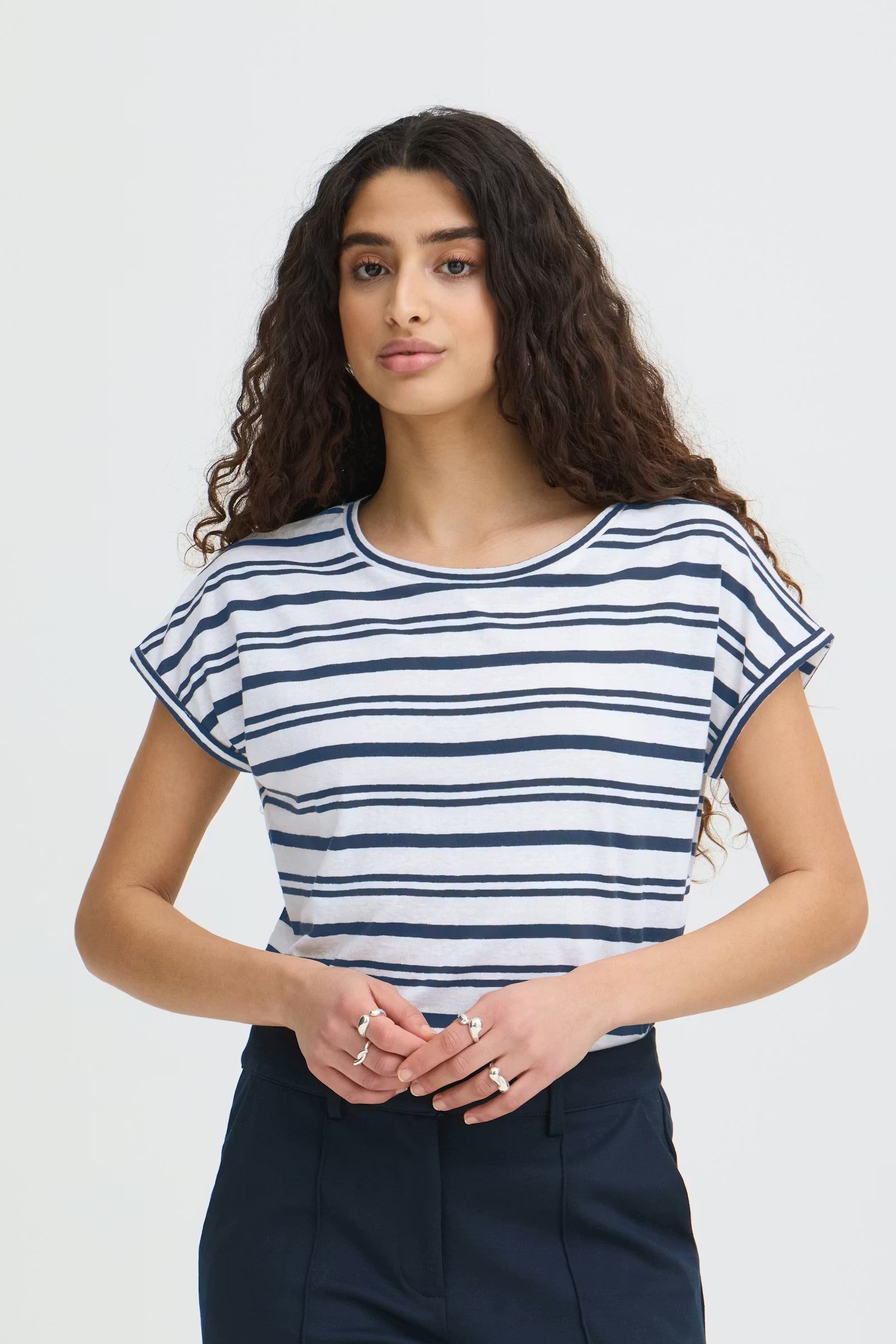 ICHI Yulietta Knit T-Shirt in Total Eclipse Blue