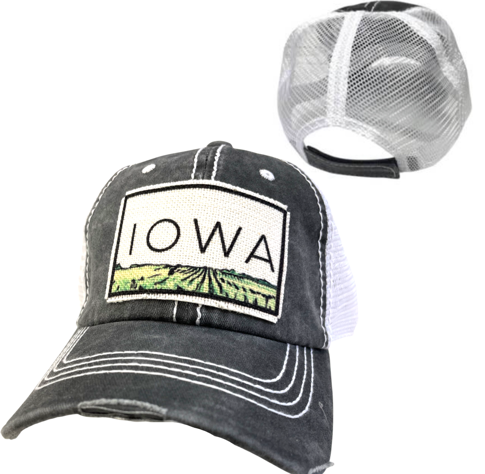 IOWA FIELDS HATS - Charcoal w/ White Mesh