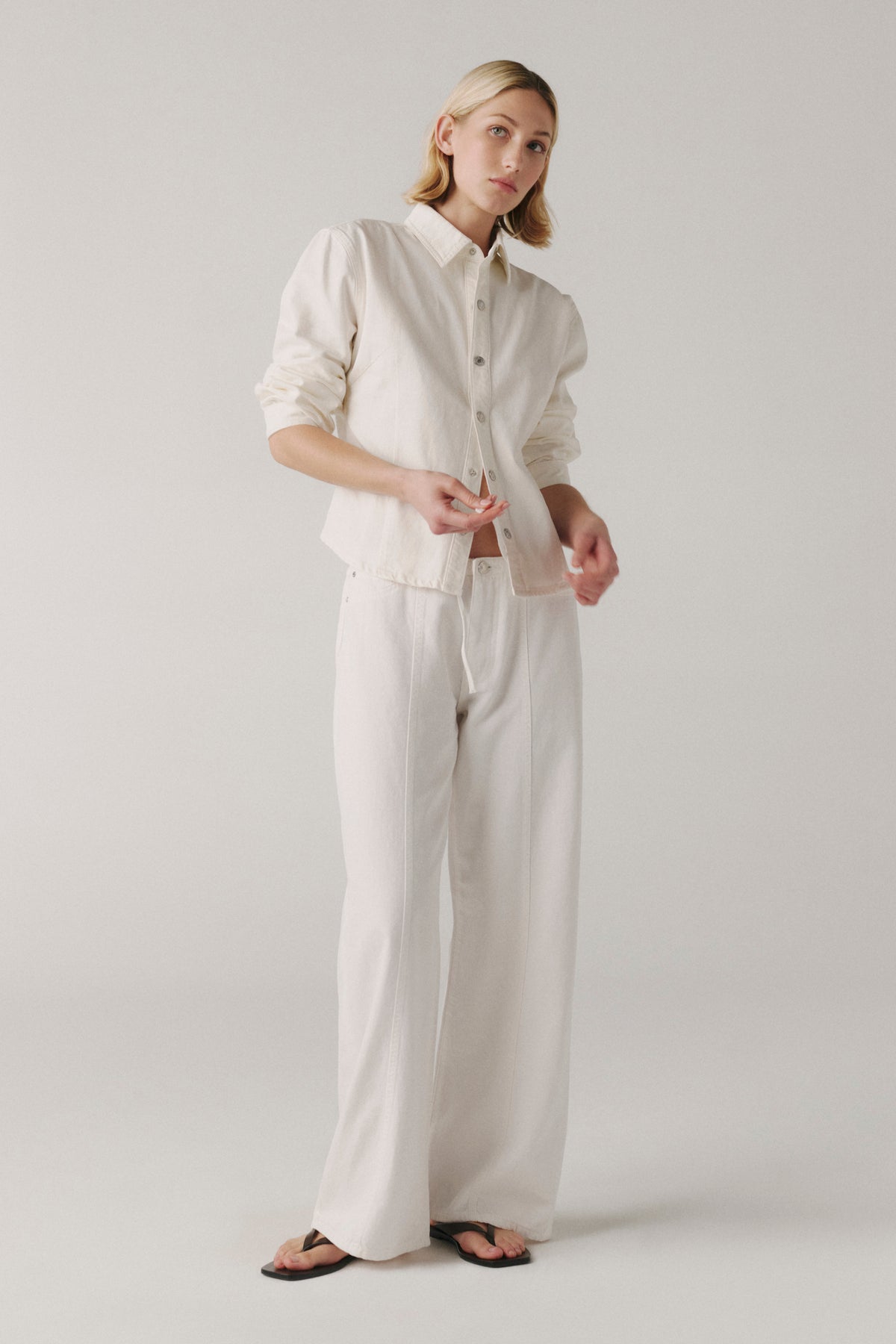 Western Button Up Denim Shirt in Optic White