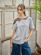 Lace Insert Cotton Tee in Grey
