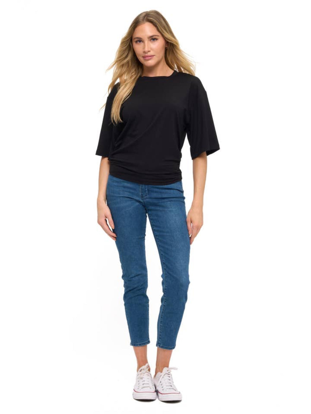 Ariella Ruched Detail T-Shirt in Modal - Black