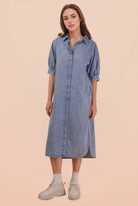 Short Sleeve denim midi dress
